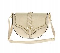 Laura Biaggi - torebka podkowa beżowy groszek mat klapa zamsz splot JS341