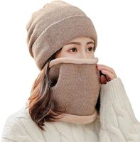 Komplet Zimowy Czapka Komin Ciepły Pluszowy Podszewka Unisex Beżowy
