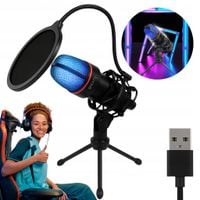 MIKROFON DO KOMPUTERA POJEMNOŚCIOWY STUDYJNY KARAOKE STREAM GAMING USB RGB