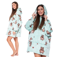 Bluza Koc Oversize z Kapturem Sherpa Ciepła Niebieska w Misie 2w1 Gruby