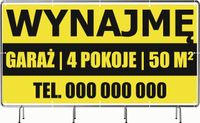 BANER REKLAMOWY 200x100 cm projekt w cenie oczkowany WYNAJMĘ GARAŻ 4 POKOJE