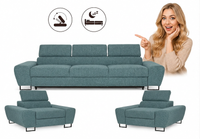 Zestaw wypoczynkowy sofa 3 kanapa fotele niebieski boucla Savio Family Meb