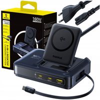 BASEUS STACJA ŁADUJĄCA 5W1 160W 3x USB-C USB-A ŁADOWARKA BEZPRZEWODOWA Qi2