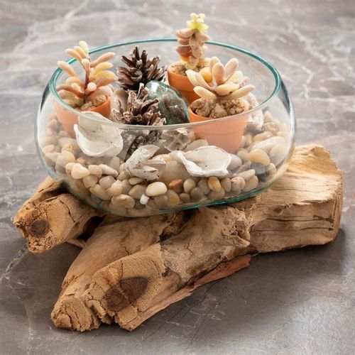 Misa ze szkła dmuchanego na drewnie tekowym, 15 cm na Arena.pl