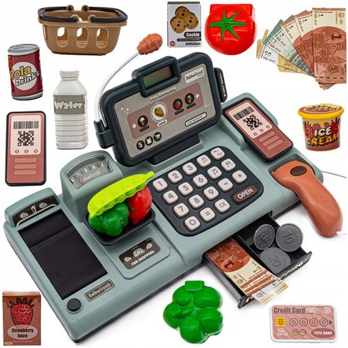 Sklepowa KASA Fiskalna DUŻY Zestaw dla Dzieci Mikrofon Waga Koszyk Czytnik na Arena.pl