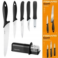 FISKARS ESSENTIAL Kpl 5 noży (kuchenne + do obierania) +Ostrzałka ESSENTIAL