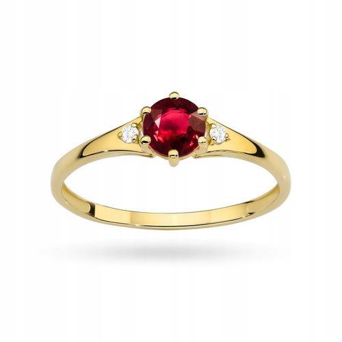 ZŁOTY PIERŚCIONEK OBRĄCZKA pr. 585 14k z Czerwonym Oczkiem Cyrkonia r. 20 na Arena.pl