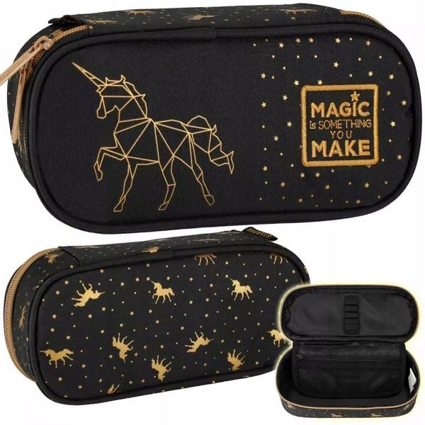 TORNISTER PLECAK SZKOLNY CZARNY ZŁOTY JEDNOROŻEC PIÓRNIK TUBA BIDON 5EL zdjęcie 15