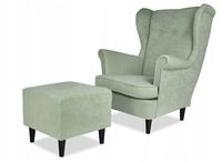 Fotel uszak ARI z podnóżkiem, skandynawski  jasno zielony