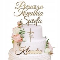 Topper na komunie złoty ZESTAW dekoracji na tort komunijny IMIĘ krzyż napis