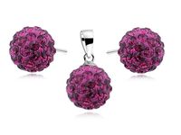 Elegancki srebrny komplet kuleczki fuksja Swarovski 10mm shamballa srebro 925 CRH0008EZ10