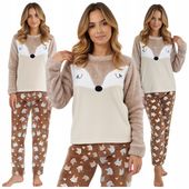 Piżama Damska Dwuczęściowa Długi Rękaw Ciepła Świąteczna Lisek Polarowa S