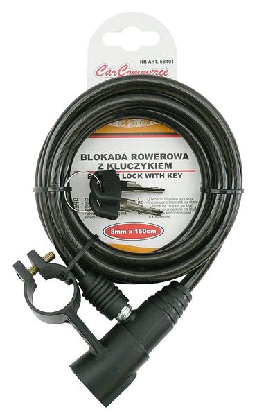 Blokada rowerowa 8mm x 150cm - kluczyk zdjęcie 1