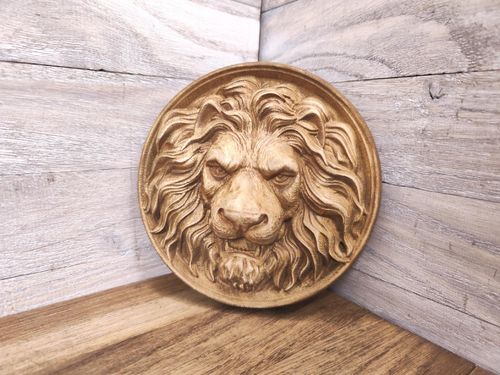 Obraz płaskorzeźba Lwa Lew Król zwierząt 16 cm drewniany obraz medalion na Arena.pl