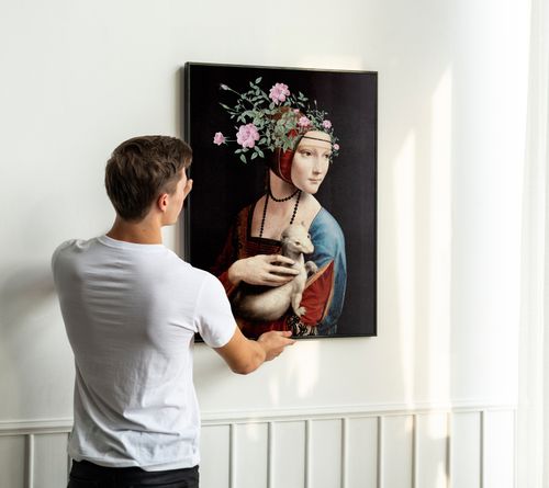 Plakat dama z łasiczką da Vinci 21x30 cm w czarnej ramie na Arena.pl