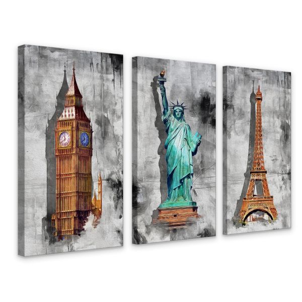 Obrazy Na Płótnie Statua Wolności Wieża Eiffla Abstrakcja 180cm x 120cm zdjęcie 2