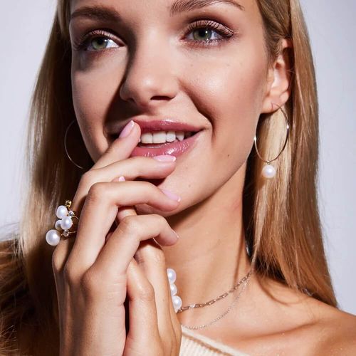 pierścionek otwarty, srebrny pozłacany z naturalnymi perłami na Arena.pl