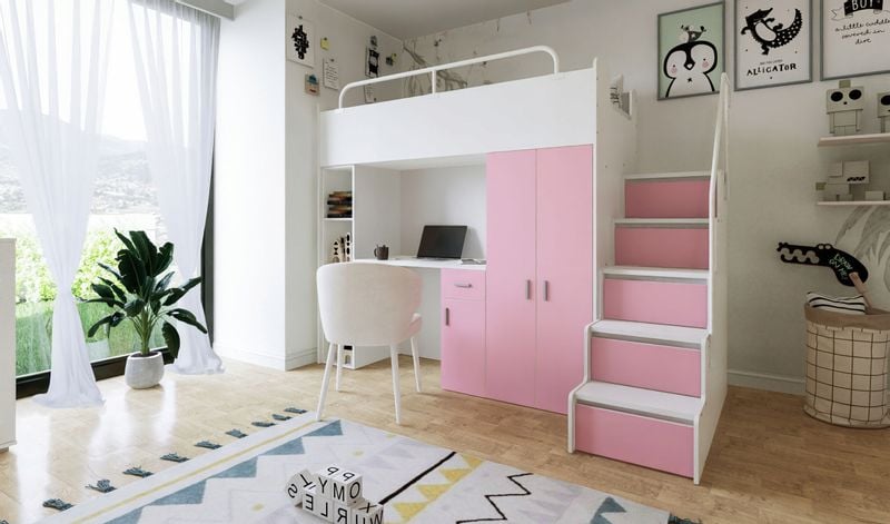 Łóżko piętrowe JSM4 z biurkiem 90x200 szary mat + materac Gratis! zdjęcie 6