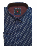 Elegancka koszula męska lekki slim granatowa wzór listki S-38/39