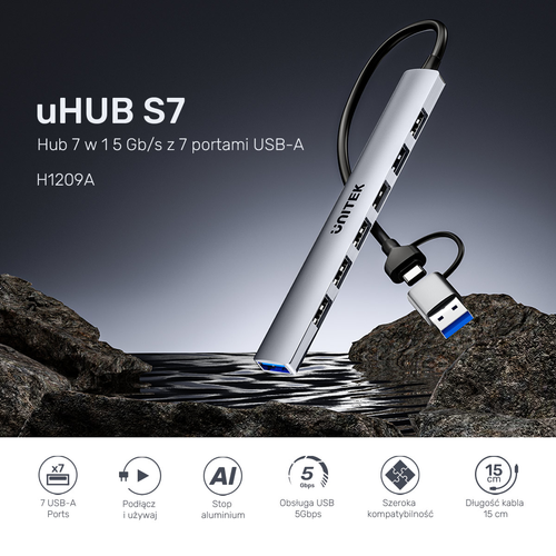 Unitek Hub USB-A/C 7w1 USB A z adapterem USB A 5 Gbps na Arena.pl