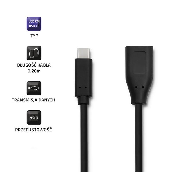 Qoltec Kabel USB 3.1 typ C męski | USB 3.0 A żeński | 0.2m zdjęcie 3