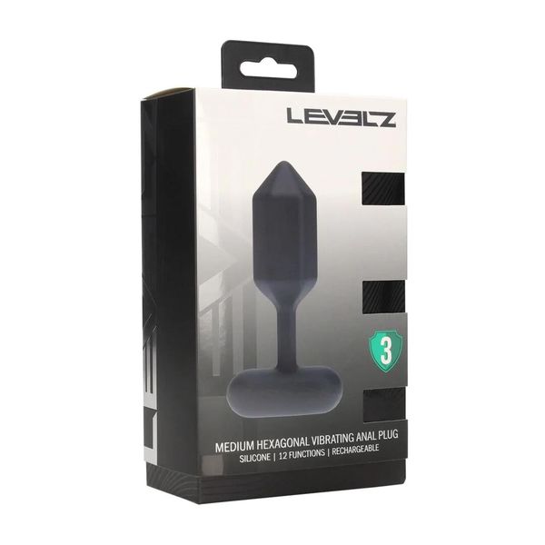 Hexagonal Vibrating Silicone Anal Plug - M - Black zdjęcie 2