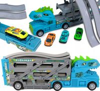 AUTO LAWETA TIR z wyrzutnią samochodów Zjeżdżalnia DINOZAUR + 3 resoraki