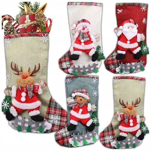 4X SKARPETA ŚWIĄTECZNA NA PREZENT Duża Ozdobna NA KOMINEK Okno Dekoracyjna na Arena.pl