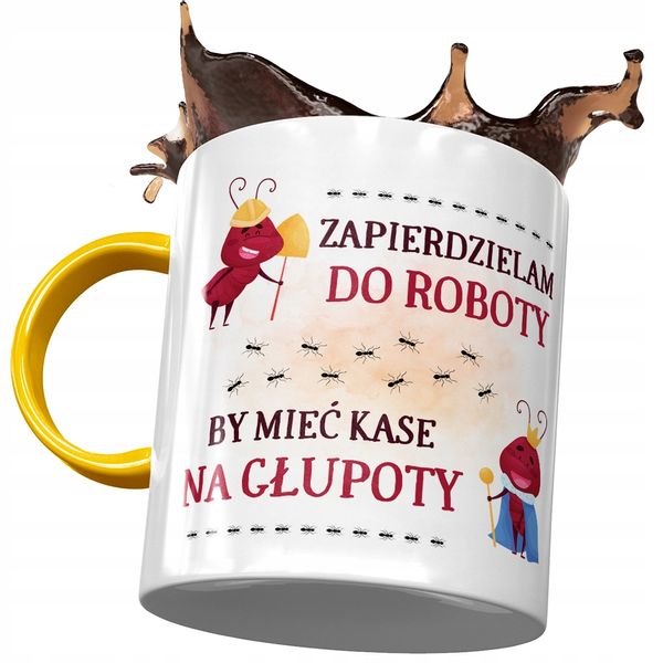 Kubek Żółty Śmieszny Zapierdzielam Do Roboty Z Nadrukiem Ze Zdjęciem zdjęcie 1