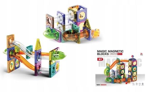 Magnetyczne Klocki Konstrukcyjne DIY 3D Tor Kulkowy Święcący 73 ELEMENTY na Arena.pl