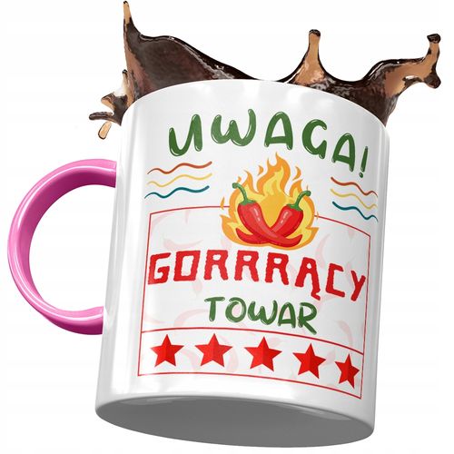 Kubek Różowy Śmieszny Uwaga Gorrrący Towar Z Nadrukiem Ze Zdjęciem na Arena.pl