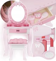 Playtive Drewniana toaletka różowa DUŻE LUSTRO + TABORET