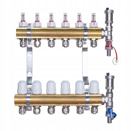 Rozdzielacz mosiężny do podłogówki 6 obwodów sekcji kolektor do rur PEX na Arena.pl