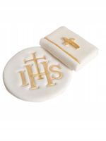 ZESTAW CUKROWY KOMUNIA KSIĄŻECZKA + HOSTIA BIAŁA komunijny dekoracja TORT N