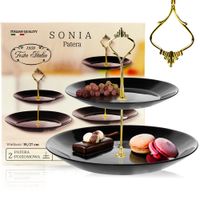 PATERA SZKLANA 2 PIĘTRA CZARNA TRADYCYJNA NA CIASTO TORTY OWOCE 2-POZIOMOWA