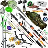 ZESTAW WĘDKARSKI 2x Wędka 2x Kołowrotek TORBA Siatka Podbierak Podpórki akc