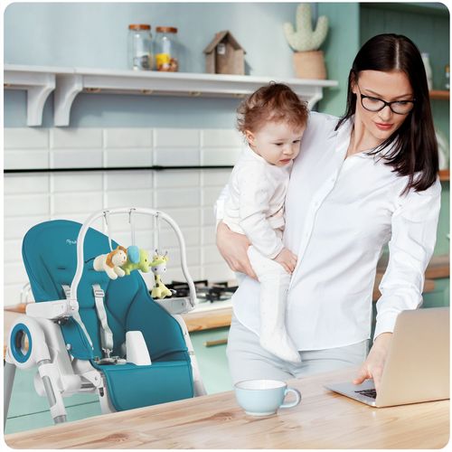 Krzesełko do karmienia ze stolikiem, leżaczek Belo ciemno niebieskie + pałąk z zabawkami na Arena.pl