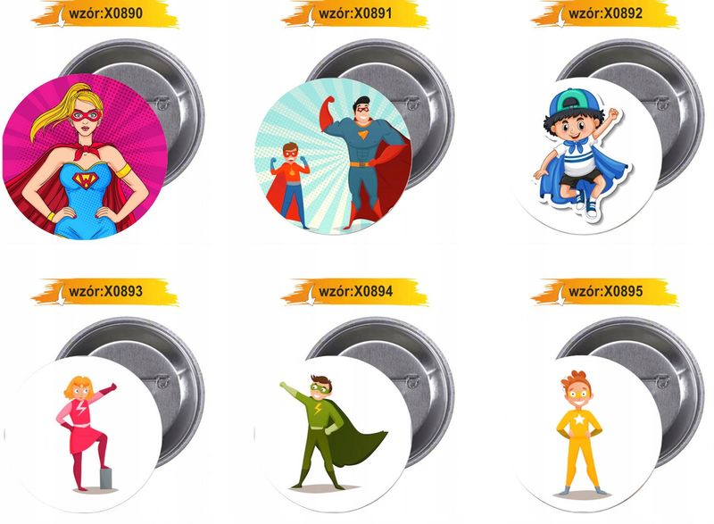 Przypinki buttony SUPER BOHATER grafika twój wybór zdjęcie 3