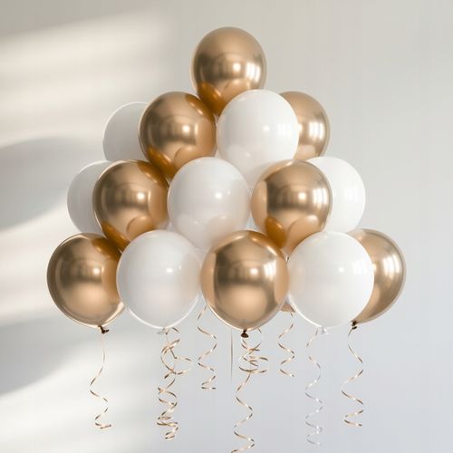 BALONY BIAŁO ZŁOTE CHROMOWANE ZESTAW BALONÓW NA KOMUNIĘ ŚLUB WESELE na Arena.pl