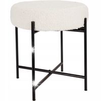 TABORET BOUCLE BIAŁY Ø 36 CM METALOWA PODSTAWA CZARNA 40 CM