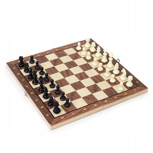 SZACHY DREWNIANE MAGNETYCZNE KLASYCZNE DUŻE WARCABY BACKGAMON GRA 3W1 34X34 na Arena.pl