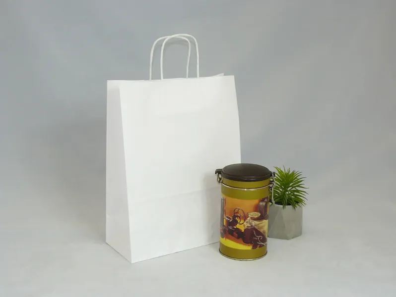 Torba papierowa biała z nadrukiem 100 sztuk 24/25 x 11 x 32 cm zdjęcie 3