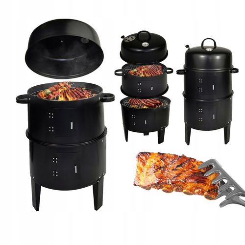 DOMOWA WĘDZARNIA GRILL WĘGLOWY Z TERMOMETREM 3 RUSZTY BBQ 1004 na Arena.pl