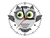 30X30CM ZEGAR SZARA SÓWKA ZIELONYMI OCZYMA OBRAZ DREWNO
