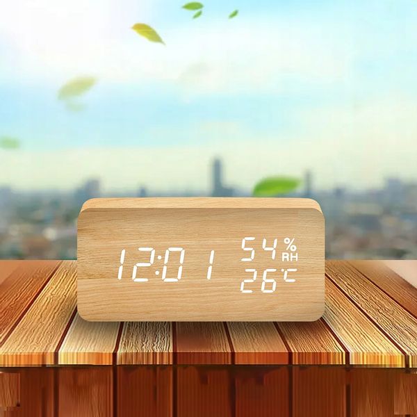 ZEGAR Temperatura BUDZIK Klaskacz GŁOS DREWNIANY zdjęcie 4