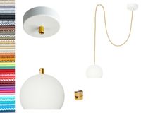 LAMPA wisząca KULA BIAŁA z mosiądzem pojedyncza 2m