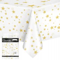 OBRUS FOLIOWY PROSTOKĄTNY BIAŁY W ZŁOTE GWIAZDKI 137X274cm DUŻY