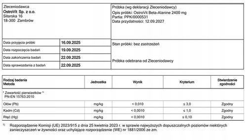 OstroVit Beta-Alanine 2400 300 kaps ALANINA POMPA na Arena.pl