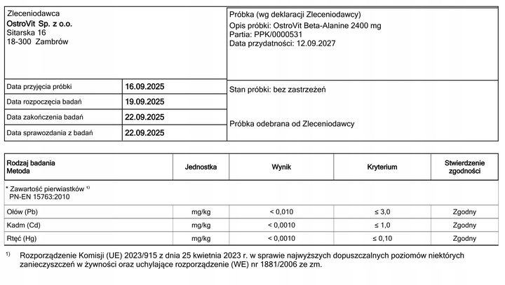 OstroVit Beta-Alanine 2400 300 kaps ALANINA POMPA zdjęcie 5