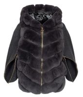 Futerko z królika damski skórzany kożuch z kapturem zimowy ciepły Bukowski Rozmiar odzieży M